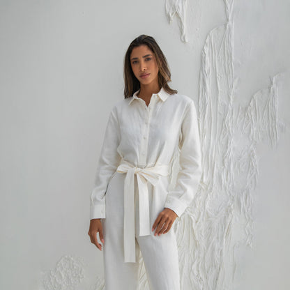 White Linen Long Sleeve Serena Jumpsuit