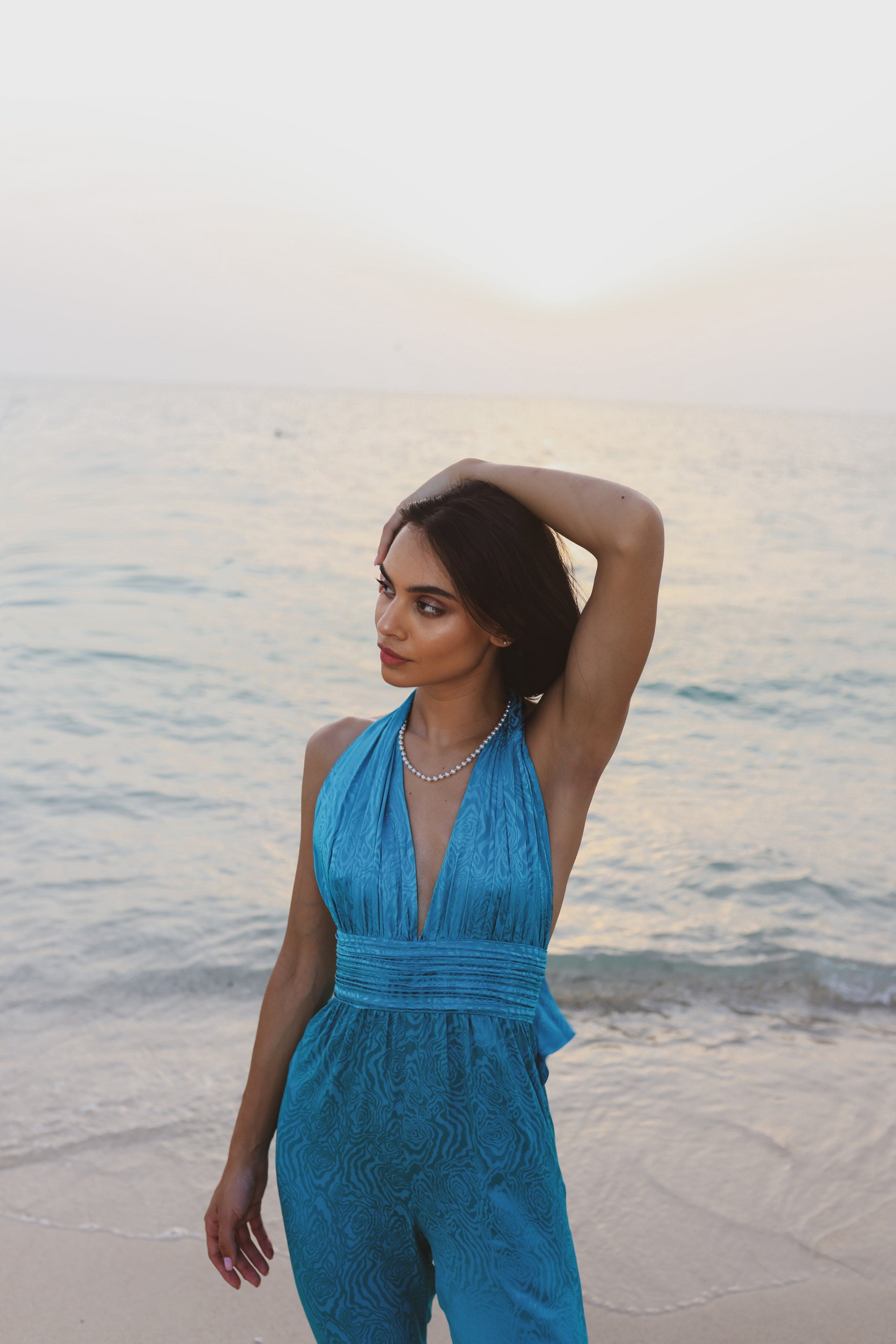 V-Neck Multi-Wear Silk Teal Bella Jumpsuit